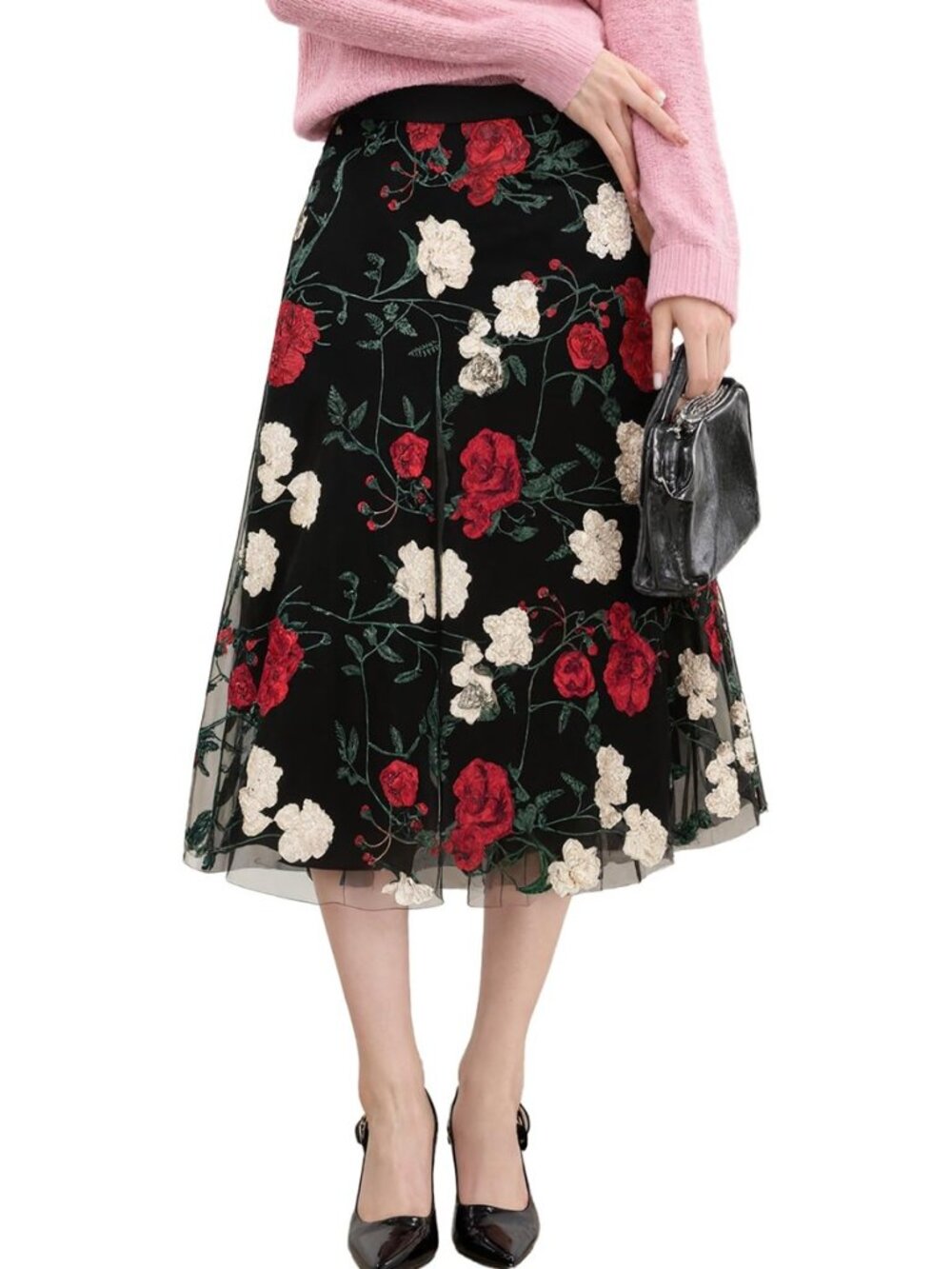 Floral Tulle Skirts for Women Tiered Layered Fairy Mesh Skirt Elastic High